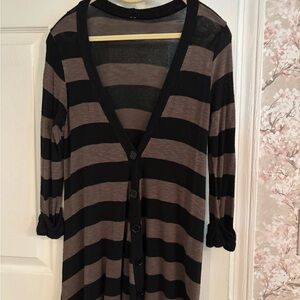 Striped Black and Brown Cardigan thin lightweight M/L